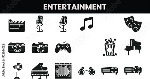 Black silhouette vector illustration set featuring food and meat icons as business design symbols for web and computer signs