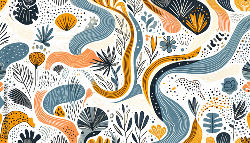 abstract creative wild floral repeating seamless pattern in vector