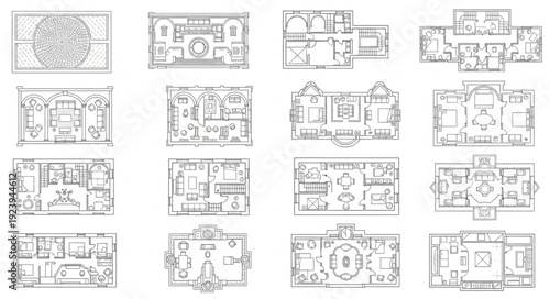 Architectural floor plans showcasing various residential layouts and designs for homes.