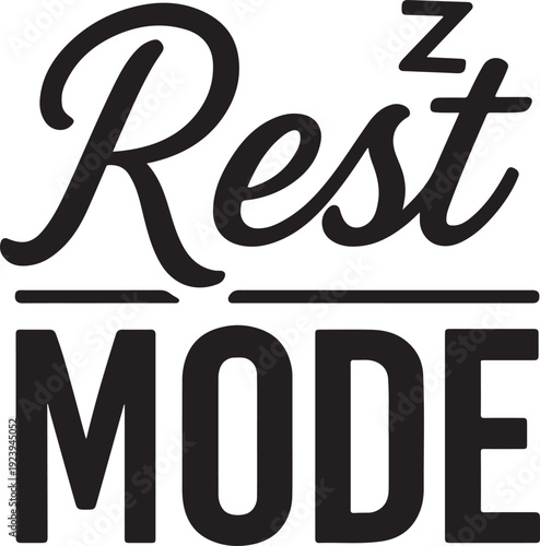Black and white rest mode logo design with stylized typography
