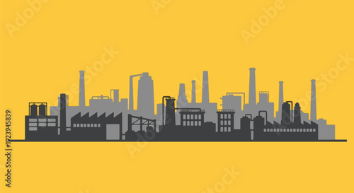 Industrial cityscape on yellow background.