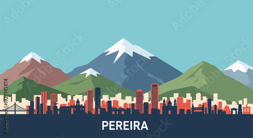 Pereira city skyline with mountains Colombia vector graphic.