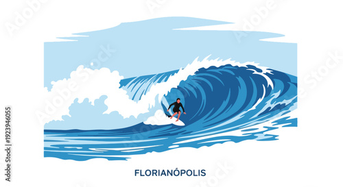 Surfer Riding Big Wave in Florianopolis.