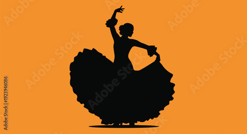 Belly Dancer Silhouette Dancing Woman Orange Background.