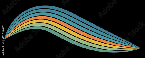 Abstract colorful 70s background vector. Vintage retro wallpaper with rainbow stripes and wavy lines.