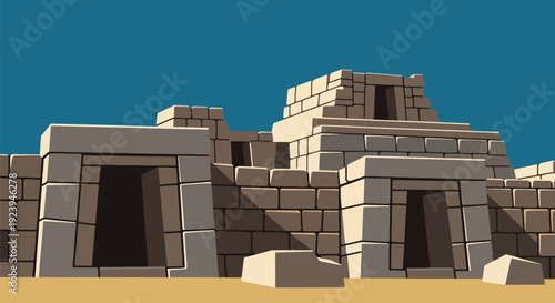 Ancient stone temple ruins Maya Aztec architecture pyramid.