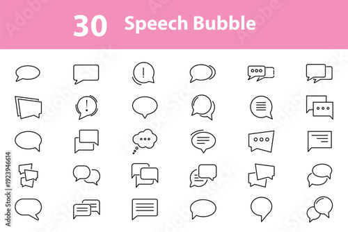 30 set of speech bubble icon, editable stroke vector illustration in modern thin line style. Popup bubble speech line icon set. Vector for message, comment, chat icon. Ideal for modern communication.