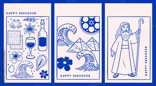 Passover holiday design set in minimalist hand drawn style. Hand-Drawn Jewish Holiday Illustration featuring Matzah, Wine, and Seder Elements