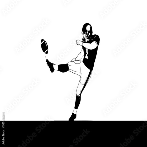 American football player kicking ball silhouette vector illustration isolated on white background