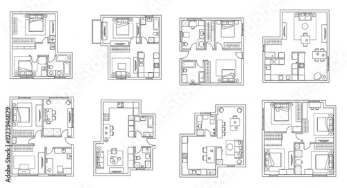 Architectural floor plans showcasing various residential layouts and designs for homes.