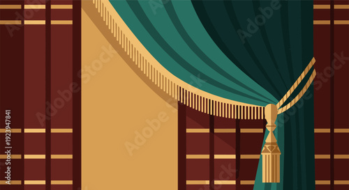 Peach velvet curtains with fringe and tassels in classic old money interior watercolor sketch for elegant and vintage decor inspiration