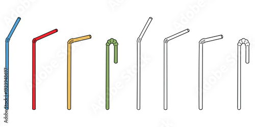 Hand-drawn cartoon and doodle set of drinking straws on a white background.