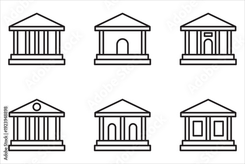icon set of buildings. museum, parliament, politics, school, shopping center, apartment, building.