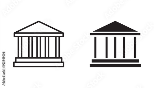 icon set of buildings. museum, parliament, politics, school, shopping center, apartment, building.