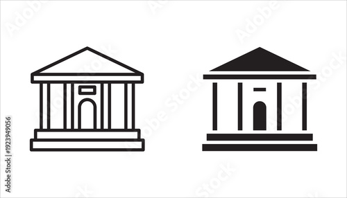 icon set of buildings. museum, parliament, politics, school, shopping center, apartment, building.