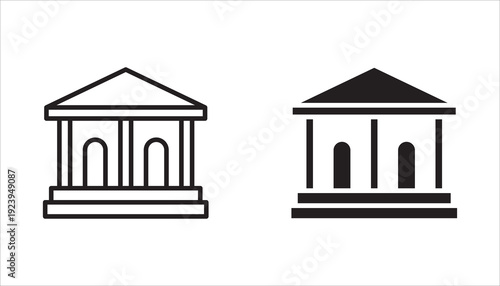 icon set of buildings. museum, parliament, politics, school, shopping center, apartment, building.