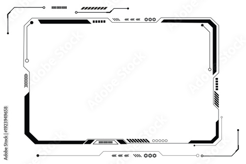 HUD frames black user interface elements design modern technology futuristic control panel screen digital hologram window gaming menu touching cyber monitor set on white background.