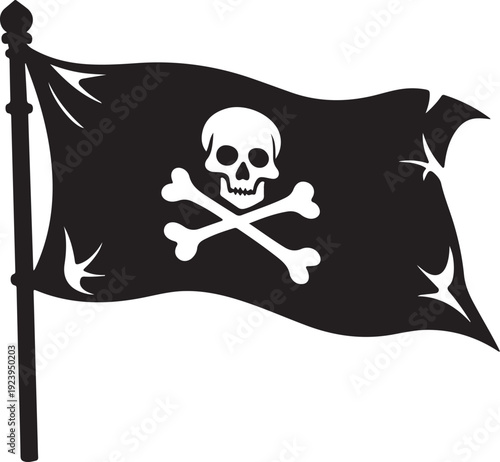 Pirate Flag with Skull and Crossbones Silhouette