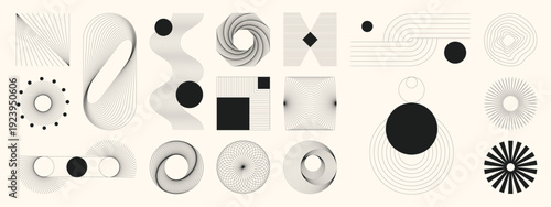 Abstract geometric elements vector set in black and cream. Minimal modern design for branding, posters, packaging, and web.