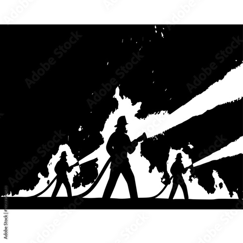 Firefighters Battling Blaze Silhouette Emergency Rescue Illustration