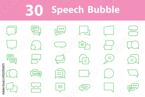 Speech bubble line icon set. Talk, people, man, user, dialog, chat etc. Set of 30 outline icons related to speech, bubble, dialogue, message, chat, talk, comic and others. Editable stroke. eps 10