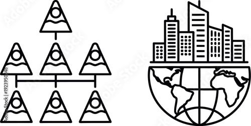 Hierarchical structure and global urbanization concept illustration
