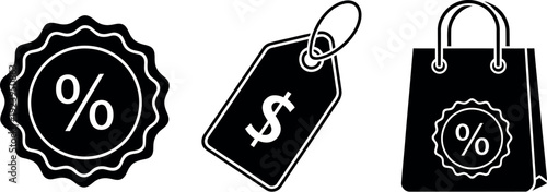 Icons representing discounts, price tags, and shopping bags for promotional purposes