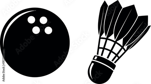 A comparison of a bowling ball and a badminton shuttlecock in black and white