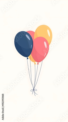 Colorful Balloons Tied Together with String on a White Background