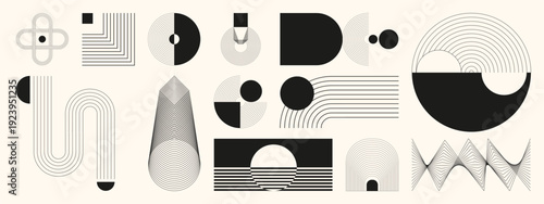 Abstract geometric elements vector set in black and beige. Minimal modern design for branding, posters, packaging, and web.