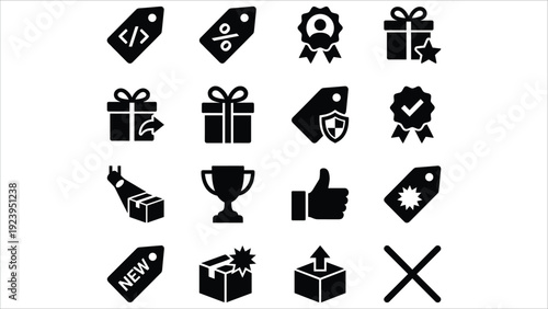 Set of 16 Black E-commerce Shopping Icons Vector