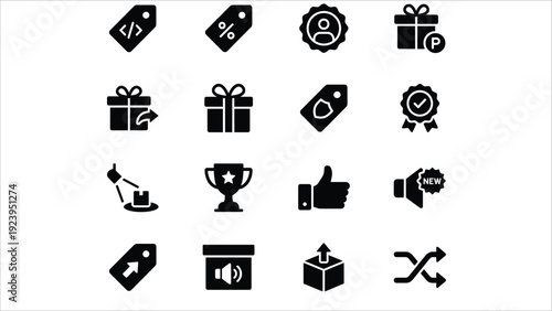 Set of 16 E-commerce and Business Glyph Icons Vector