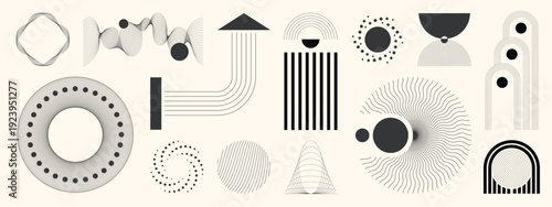 Abstract geometric elements vector set in black and beige. Minimal modern design for branding, posters, packaging, and web.