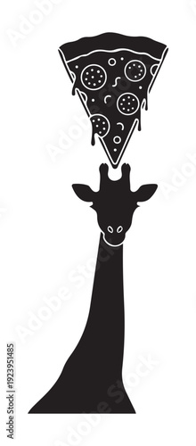 Giraffe eating a slice of melting cheese pizza pie
