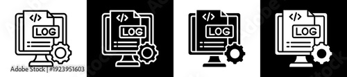 System Log Icon Set In Black And White Filled Style Collection
