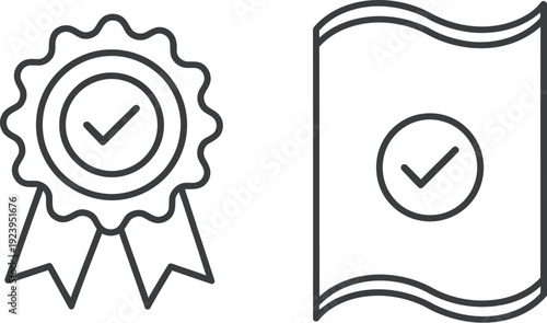 Certification and document verification icons with checkmarks