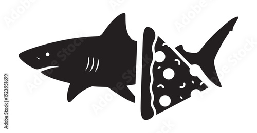Shark eating a slice of cheese pizza  funny food and animal combination