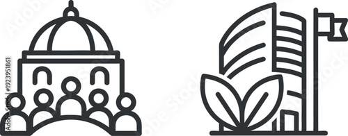 Architectural symbols representing culture and governance with a modern touch