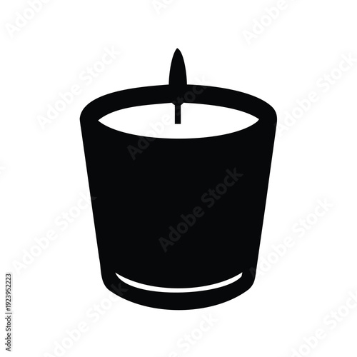 Monochrome representation of a single votive candle in a simple holder design