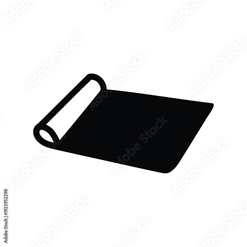 Black and white illustration of a rolled out yoga mat icon