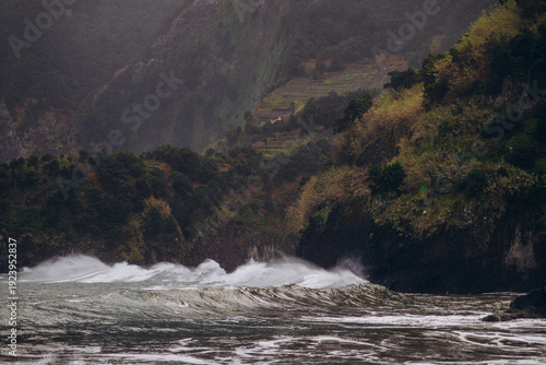 incredible views of the mountains and the ocean, splashes of water and the sound of waves