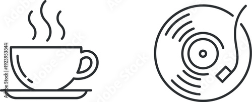 A cozy scene featuring a steaming cup of coffee and a vinyl record with a needle