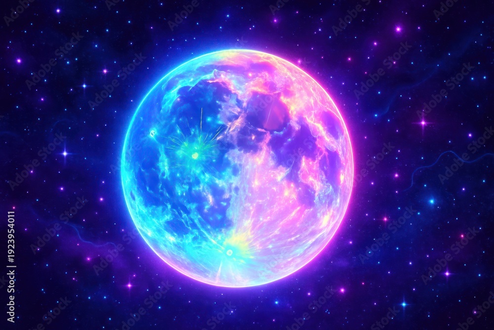 Obraz premium Vibrant cosmic glowing moon illustration.