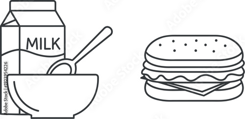 Simple breakfast with milk and a sandwich illustration