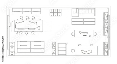 Detailed architectural blueprint showcasing furniture and room layout design for interior planning.