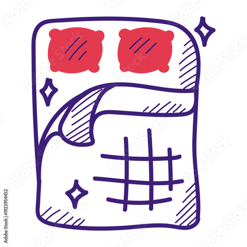 Bed linen doodle icon vector isolated. Idea of dry cleaning service. Clean pillow, blanket and bed sheet.