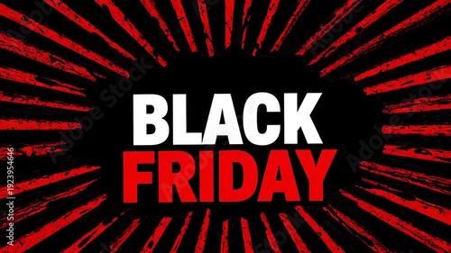 Black Friday sale text with a dynamic red and black background for marketing.