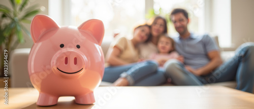 Piggy bank family savings finance home happy money planning smiling togetherness create warm scene of financial security