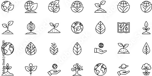 Eco-friendly Icons: Nature, Growth, Sustainability  Earth Symbols