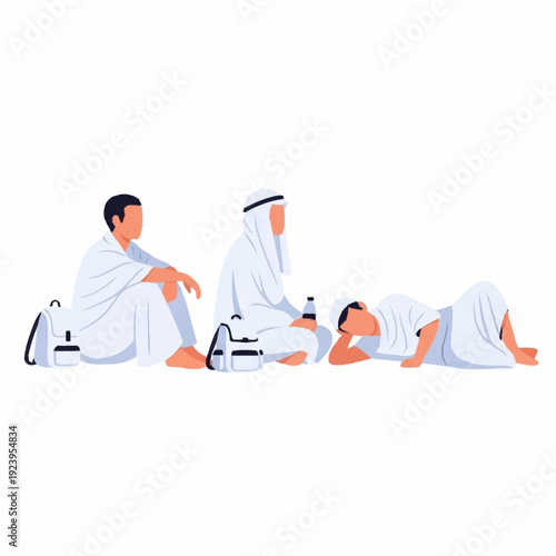 Men in Traditional White Robes Resting Together.